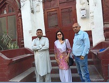 L to R:  Lawyer Nabeel Shah, Sarab Kaur and Sikh historian Iqbal Kaiser in old Lahore, 2016